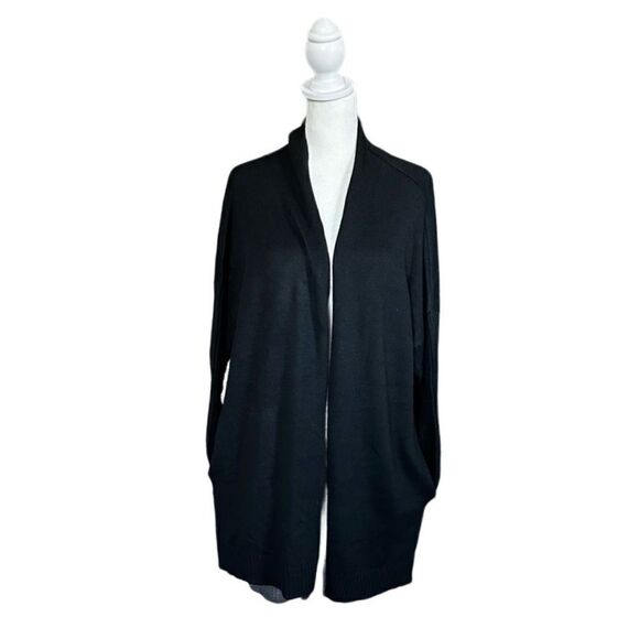 Skinnygirl Sundazed Open Front Oversized Cardigan w/ Pockets Black Sz Medium - Picture 1 of 13